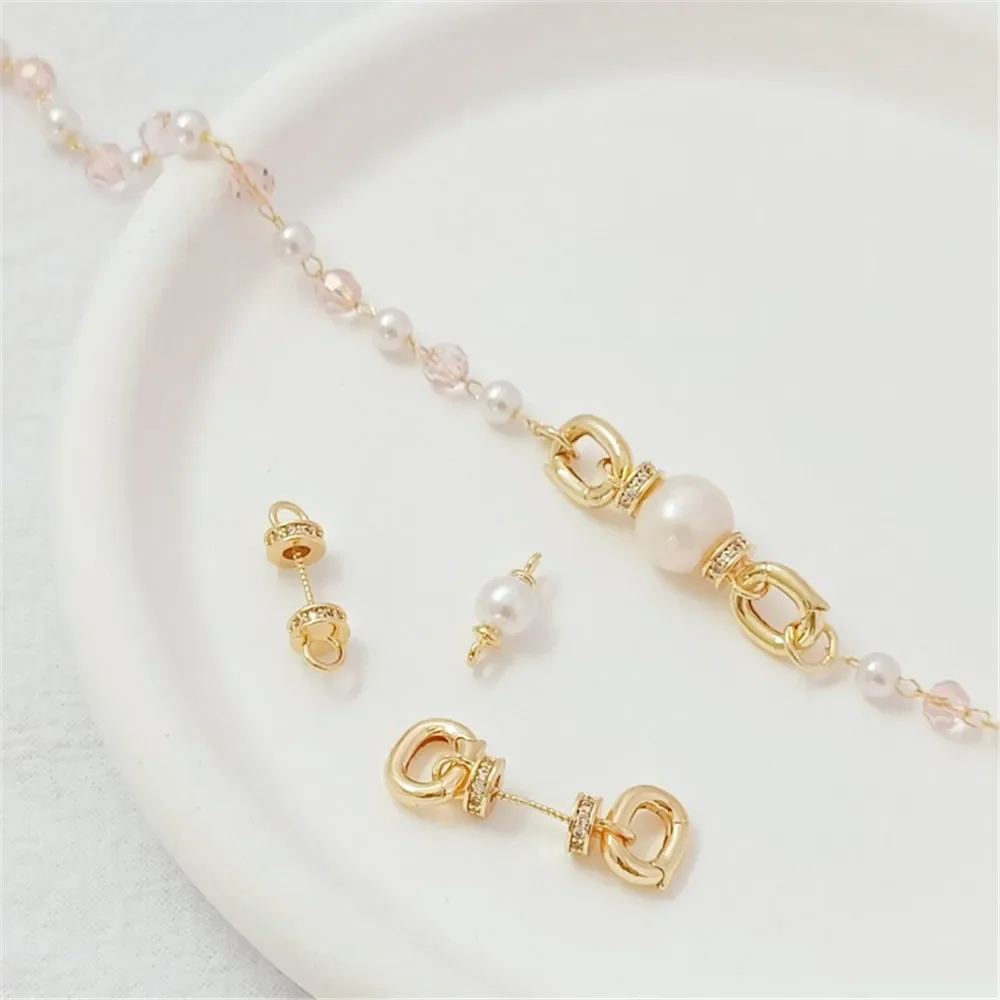 

Gold-plated Micro-inlaid Zircon Double Pendant Connecting String Pearl Clasp Handmade DIY Bracelet Necklace Ending Clasp