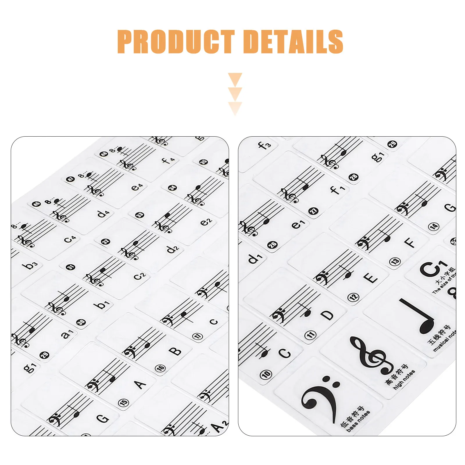 

1 Sheet Beginner Piano Keyboard Stickers Adhesive Introductory Simple Piano Decals Practical Learning Tool for Kids