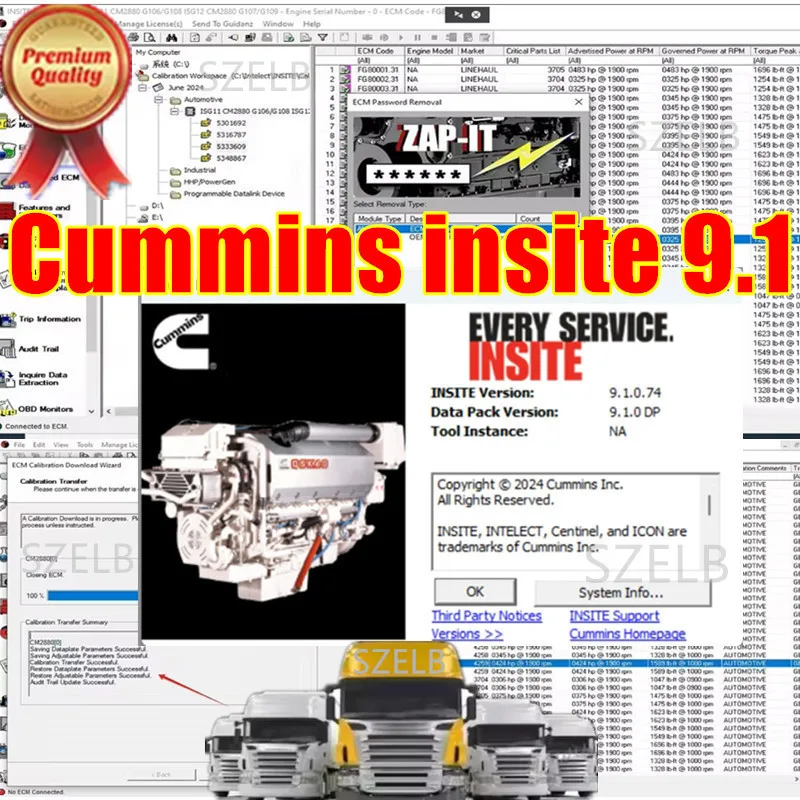 

Cummin Insite 9.1 logiciel de diagnostic du moteur, code de défaut, réglage du test du moteur, suppression de l'ECM Free install