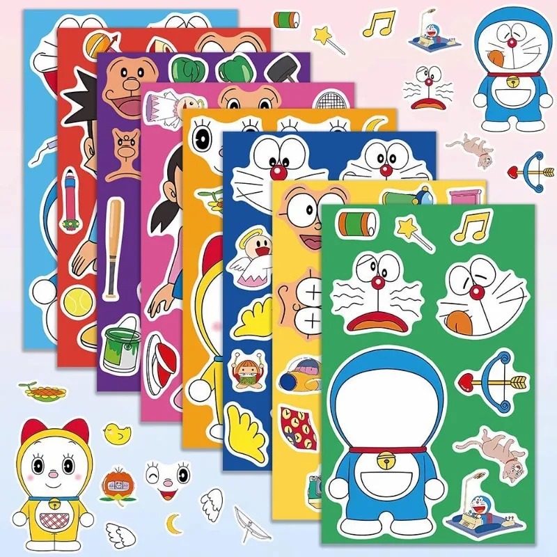 

8pcs/set Doraemon Puzzle Stickers Make A Face Anime Assemble Jigsaw DIY Game Party Decoration Fun Toy Decal Holiday Gift