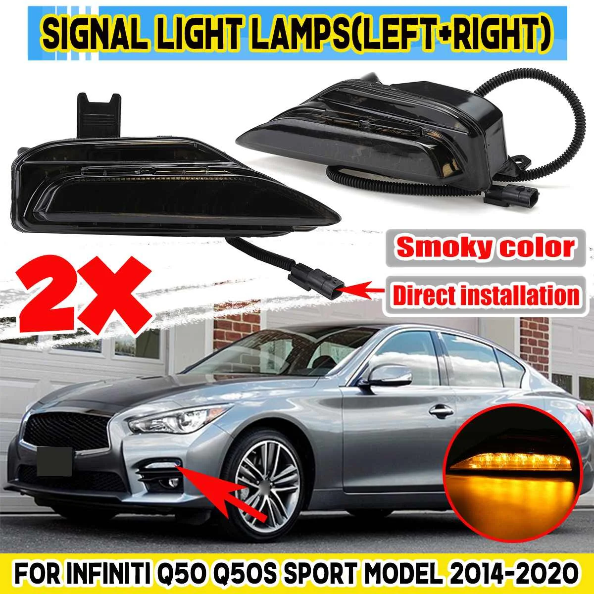 2PCS Car Front Bumper Fog Lamp Day Runnig Light DRL Signal Light Lamp For Infiniti Q50 Q50S Sport Model 2014-2020 261304GA0A