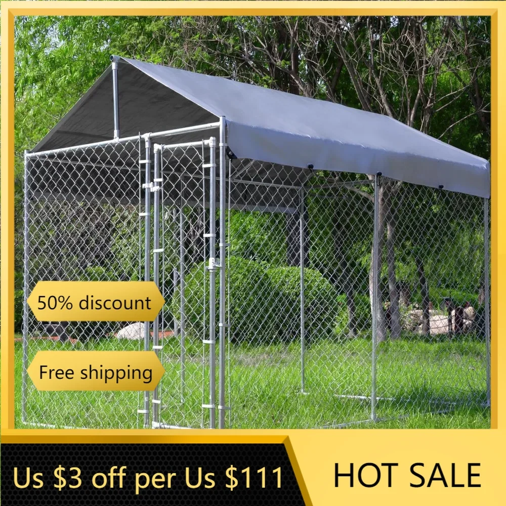 

Dog Kennel Large with Roof,Large Outside Heavy Duty Dog Pens House Pet Playpen with Galvanized Chain Link Waterproof Cover