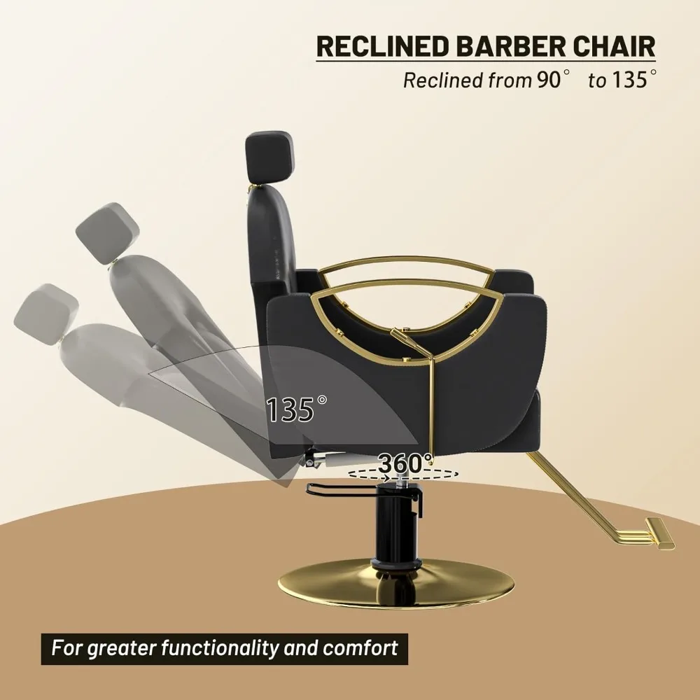 كرسي حلاقة هيدروليكي احترافي للصالونات - 360 درجة °   دوار وارتفاع قابل للتعديل لمصففي الشعر