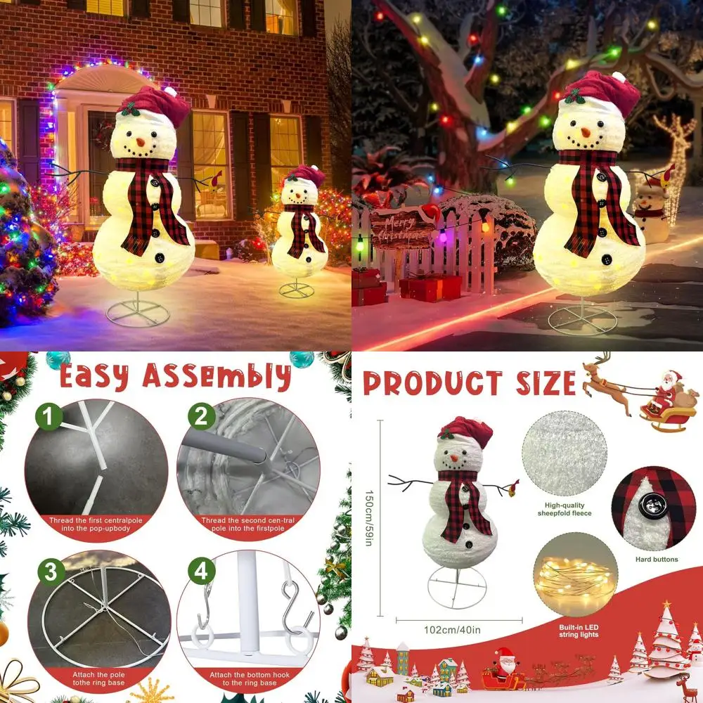 

60 складных наружных украшений снеговика со светодиодной подсветкой и 150 лампочками для праздника и зимнего сада