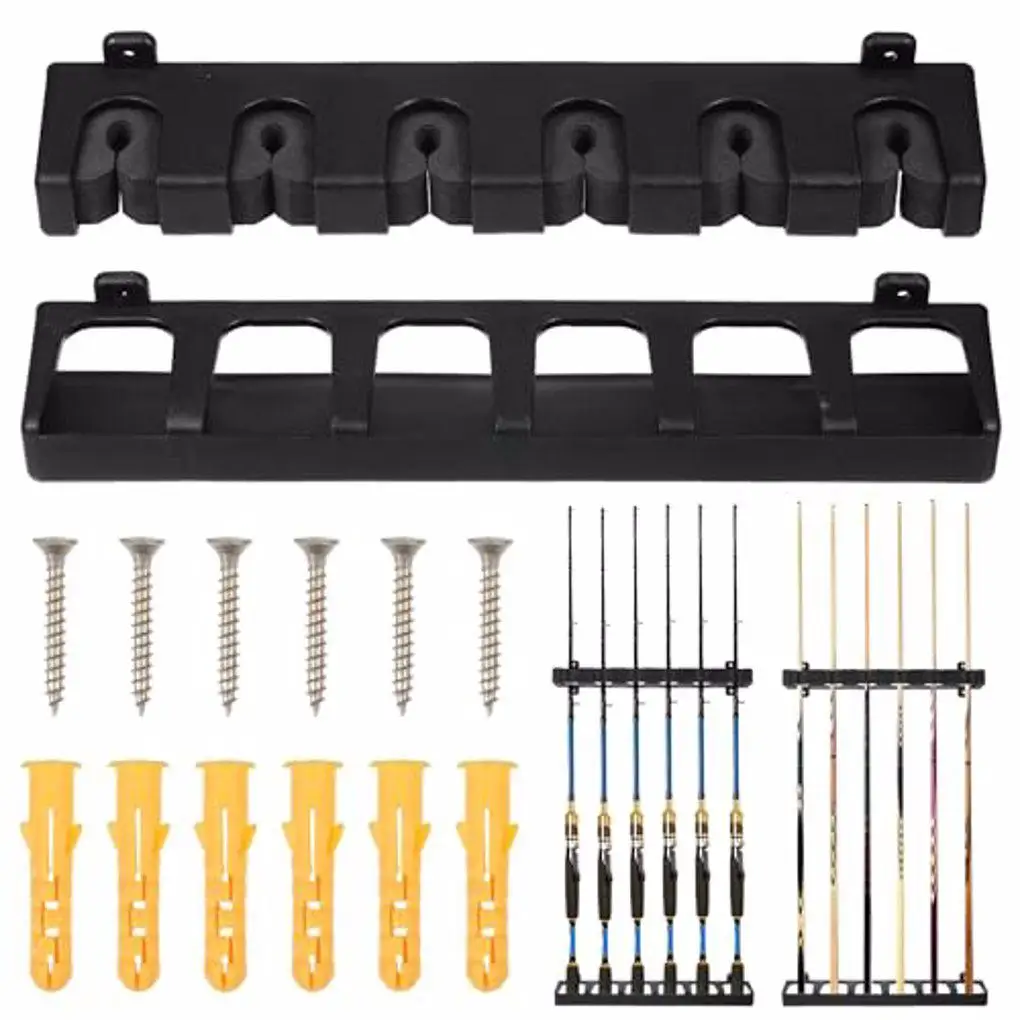 

6 Holes Wall-mounted Fishing Pole Holder Billiard Rod Storage Rack Bracket Vertical & Horizontal Display Fixed Frame