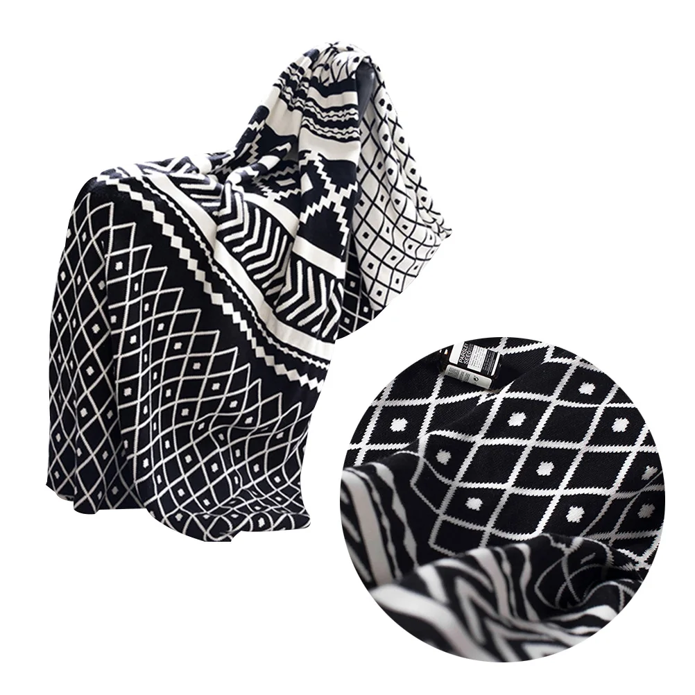 Coperta lavorata a maglia con geometria da 1 pezzo, divano letto in stile bohémien, coperta per tutte le stagioni