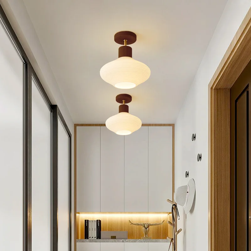 Fashion Wood Pendant Light Chandelier Simple Lustre Glass Lampshade for Living Room Bedroom Study Dining Room Aisle Balcony