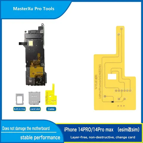 MasterXu Pro 부품 Esim 어댑터 아이폰 14 프로 맥스 미국 버전 SIM 카드 리더 플렉스 케이블 슬롯 트레이 홀더 모듈 수리도