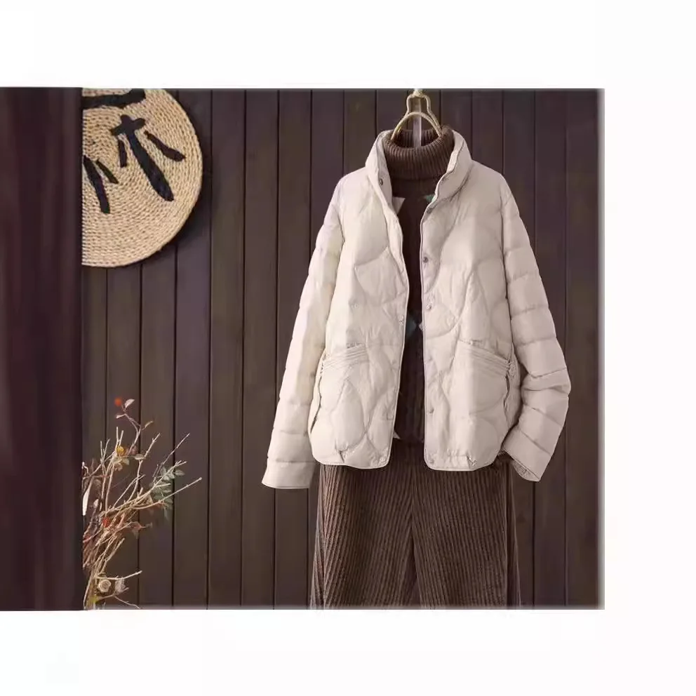 女性軽量ショートダックダウンジャケット秋冬新ファッションスタンドカラースリムフィットカジュアルダウンコート女性 JK-244