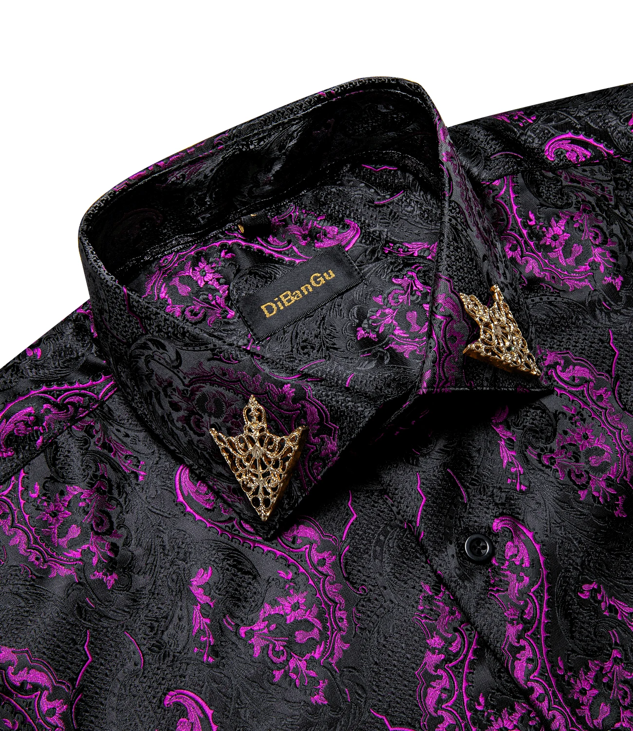 

Purple Black Long Sleeve Men's Business Dress Shirts Luxury Turn-Down Collar Social Paisley Shirt Spring Fall Man Casual Blouse