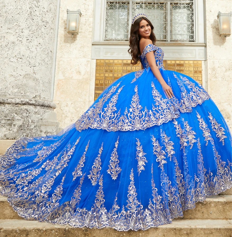 

Lorencia Royal Blue Lace Appliques Quinceanera Dresses Ball Gown Birthday Gowns Corset Sweet 16 Dress vestidos de 15 YQD179