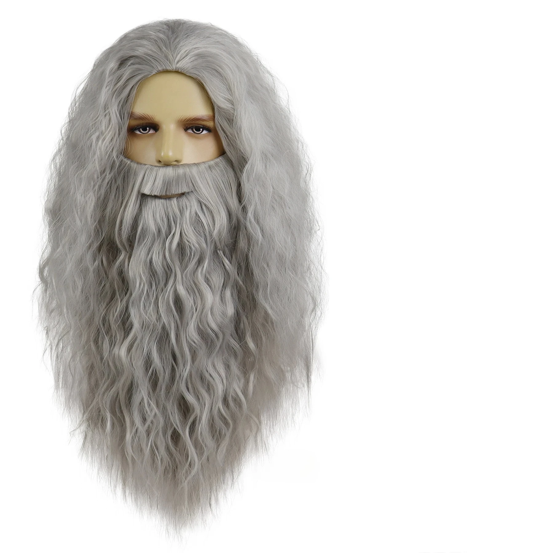Dumbledore Cosplay Wig Synthetic Hair Halloween School Gandalf Wizard Costume Wig Man Albus Long Wave Grey Beard Wigs for Men - Image 2