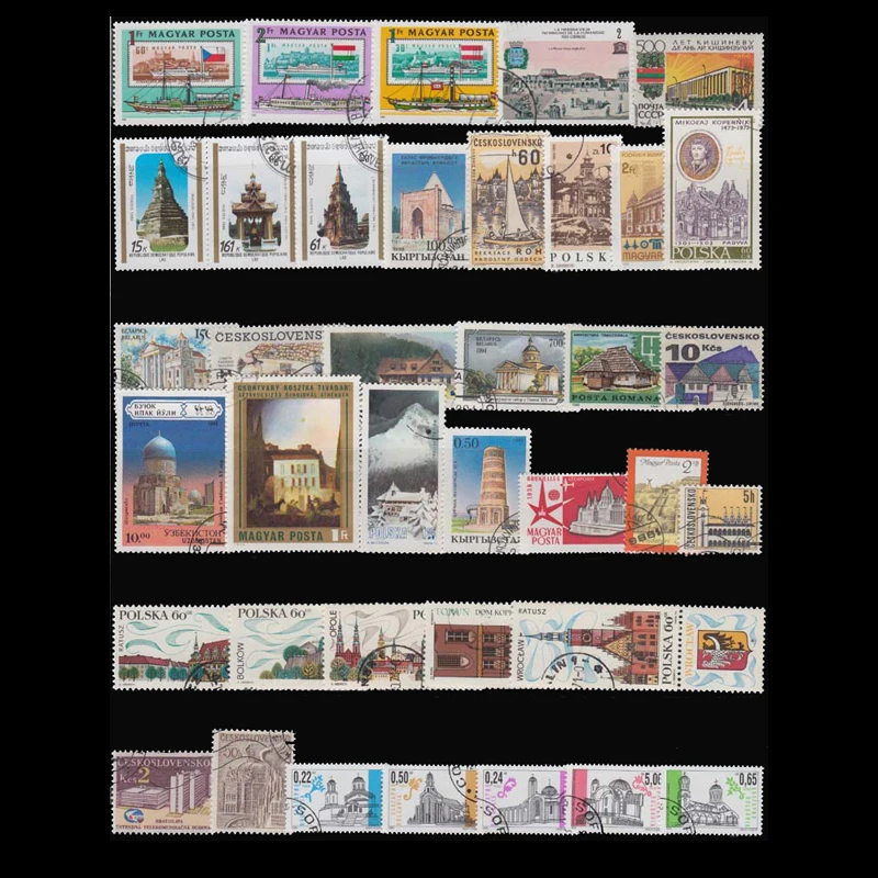 10/50/100 PCS/lot All Different Topic Buildings Postage Stamps With Post Mark For Collection Gift Scrapbooking