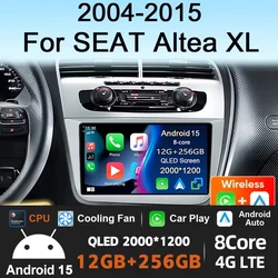 Android 15 Car Radio For Seat Altea XL Toledo 2004-2015 Multimedia Player GPS Navigation Carplay QLED Touch Screen Auto Stereo