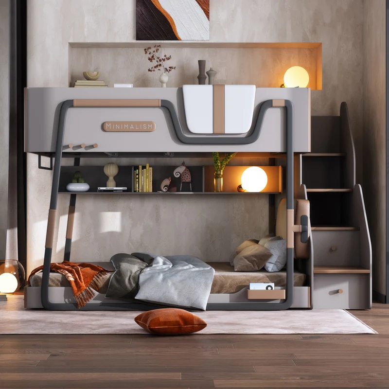 

Upper and lower bunk beds Children's beds Boys solid wood two-child parent-child beds Small apartment with the same width