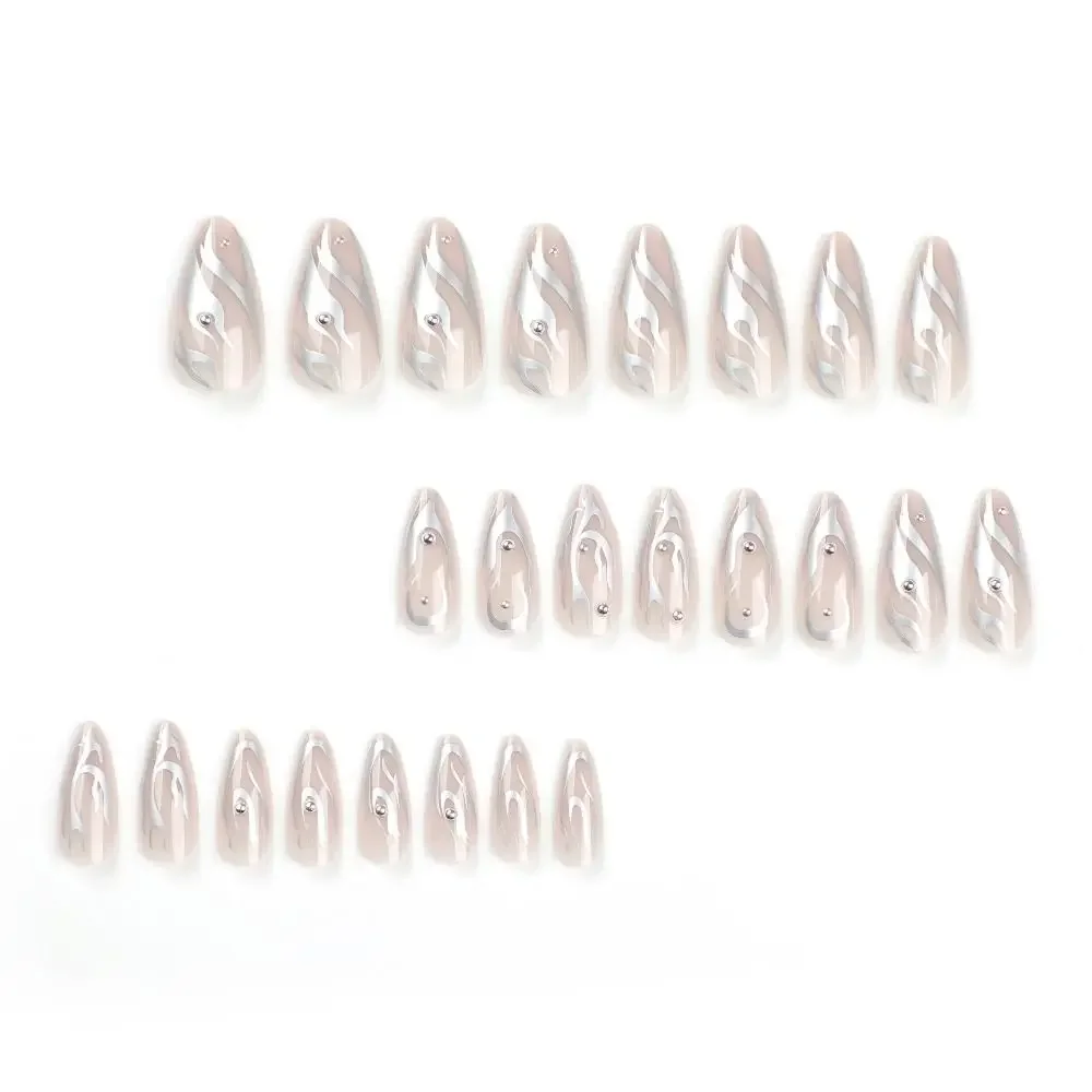 マニキュアロングアーモンド付け爪ヒョウフレンチフェイクネイルスター取り外し可能なネイルチップDIY