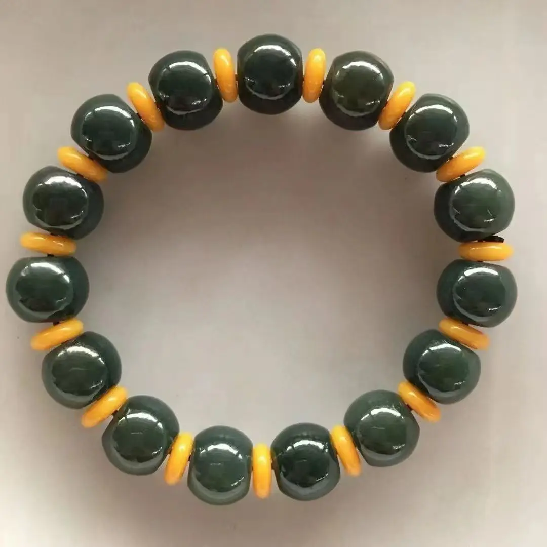 Natural Hetian Black Green Jade Bracelet Fine Jewelry Accessory Jade bead bracelet  with Certificate