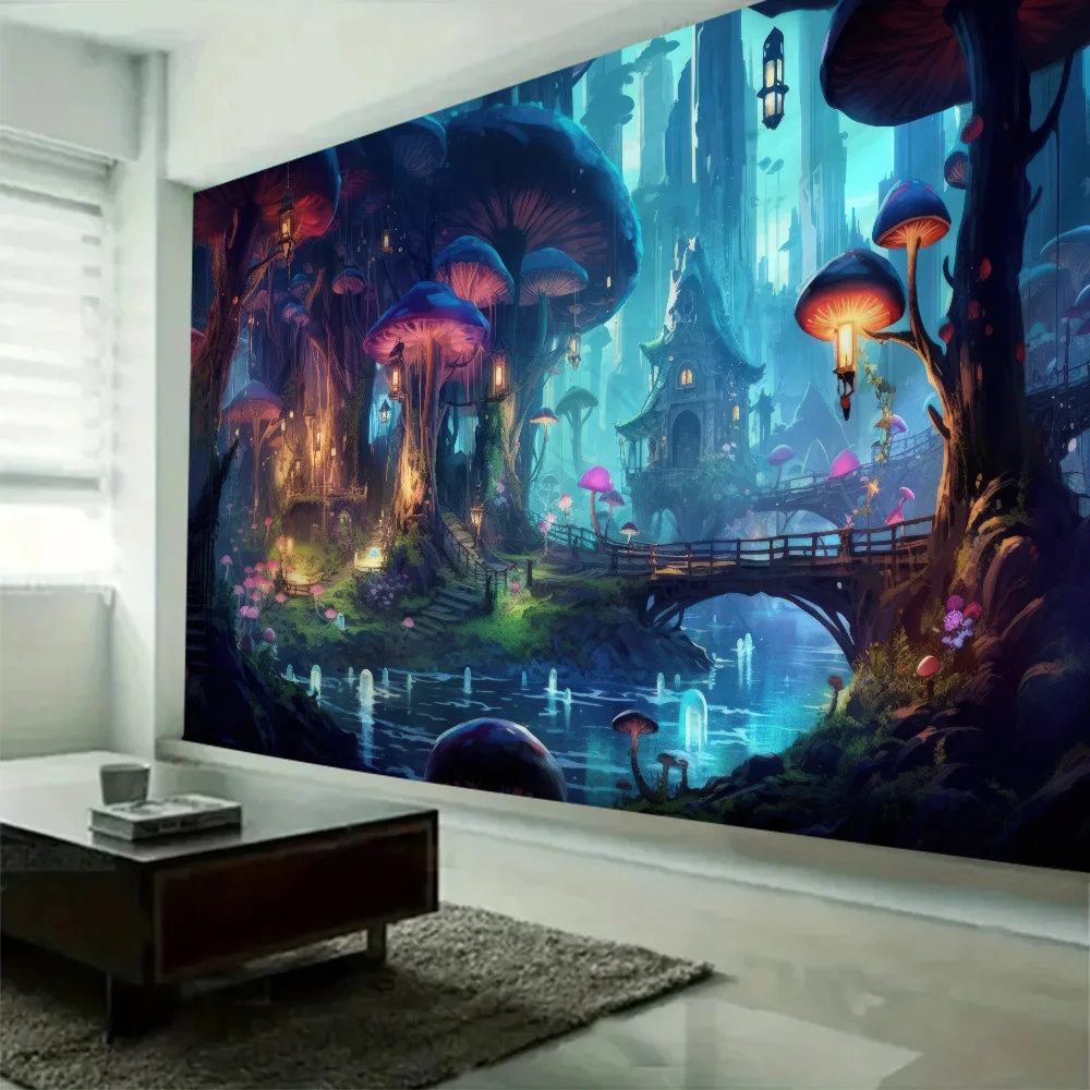 Home room decoration mushroom tapestry wall hanging abstract Bohemian dreamlike landscape hippie bedroom art decoration