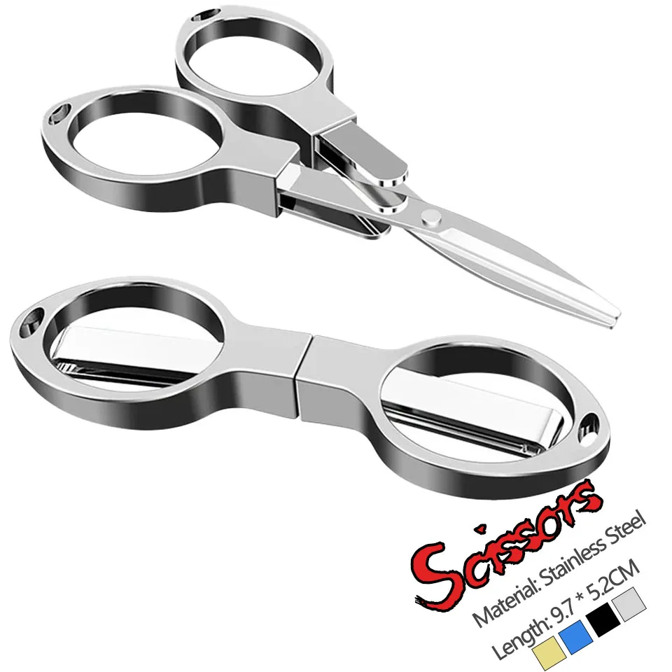 Mini Stainless Steel Folding Scissors Keychain Fishing Scissor Cutter Camping Tool Fishing Pliers Scissors Line Cutter Tool