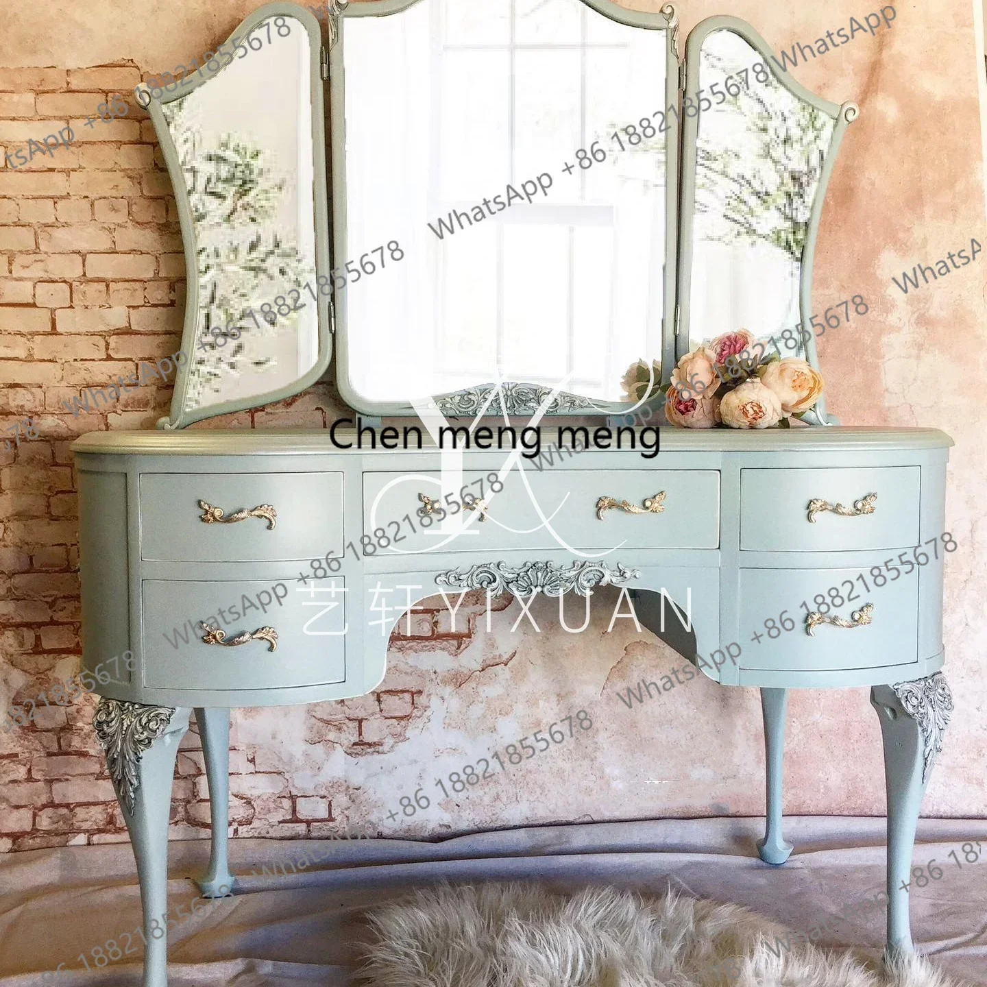 

Discount French retro solid wood engraving makeup table American modern princess style home dressing table combination furniture