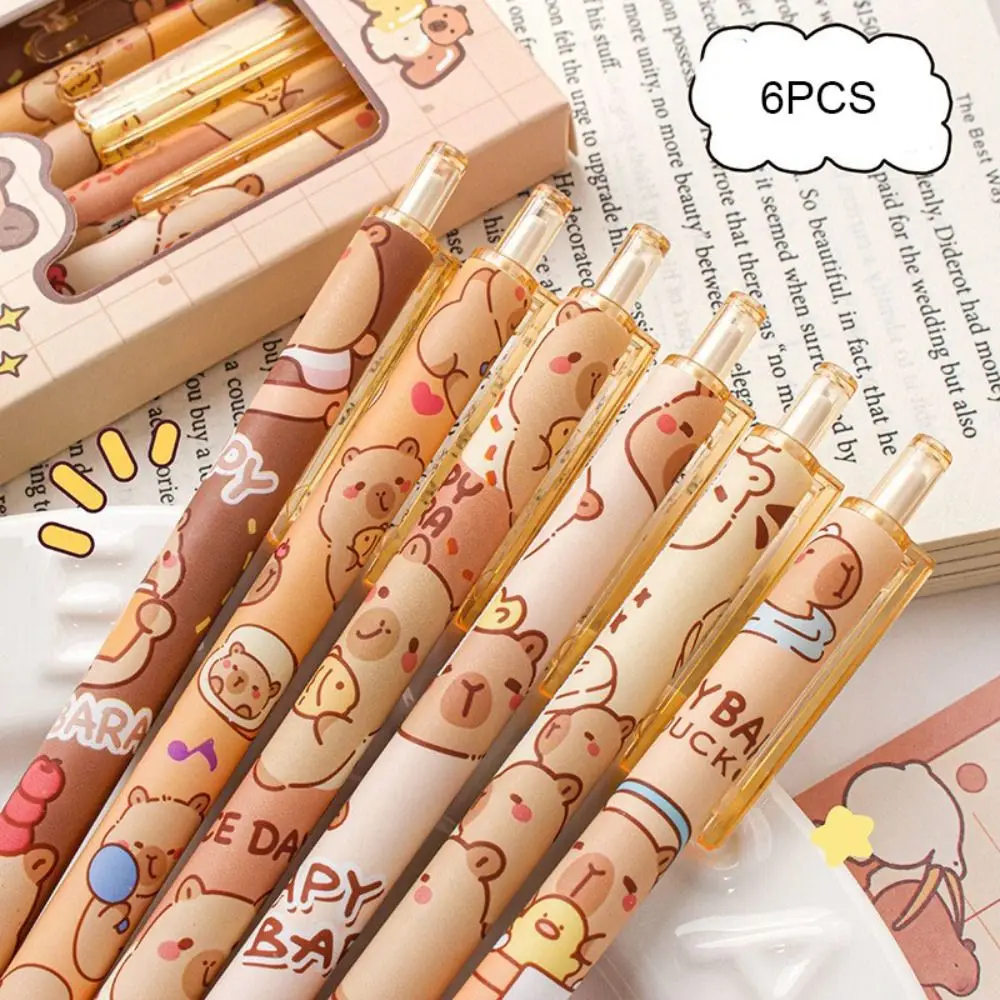 6pcs Cute Capybara Erasable Pen Blue Ink Writing Smooth Quick-Drying Office Accessories Elegant Pens Cute Japanese Stationery