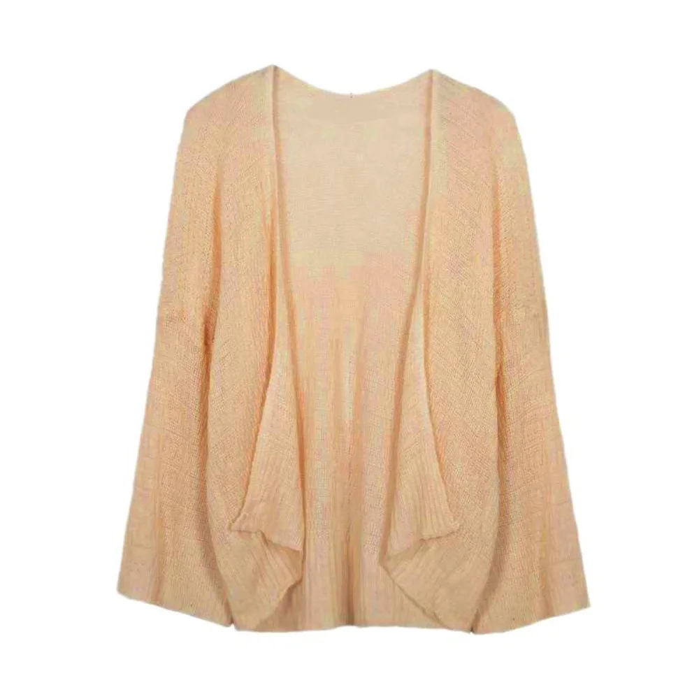 

Sweet See Through Hollow Crochet Cardigan Long Sleeves Loose Knitted Crochet Top Thin Beach Wear Sun Protection Top Beach