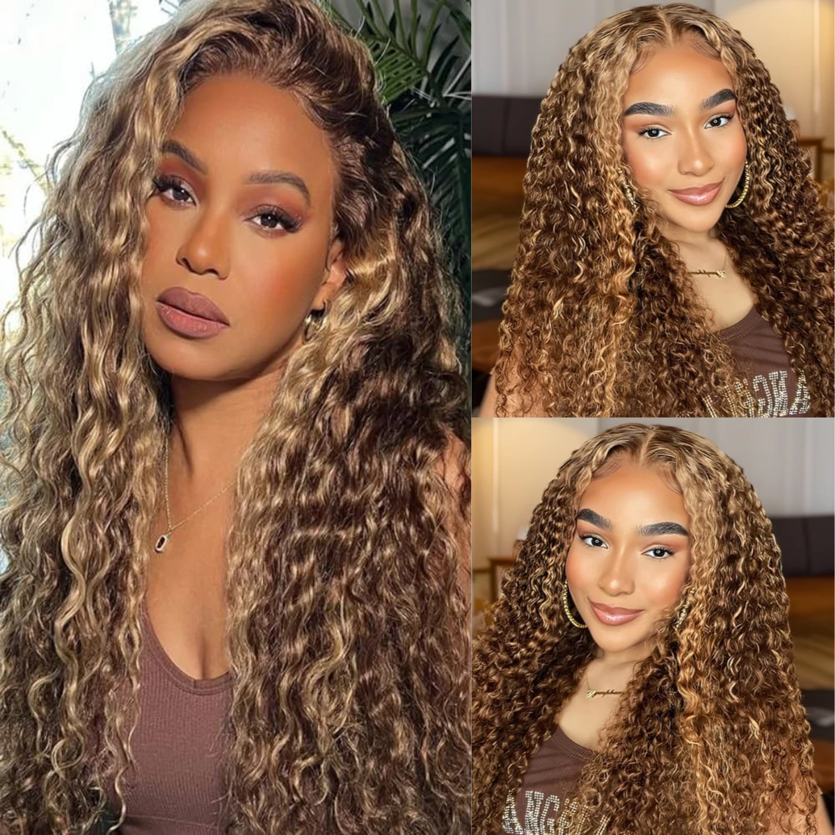 

﻿ 4/27 Highlight Ombre Colored 30 Inch 200 Density Curly 13x6 Lace Frontal Human Hair Wigs Deep Wave 13x4 Wigs For Women Sale