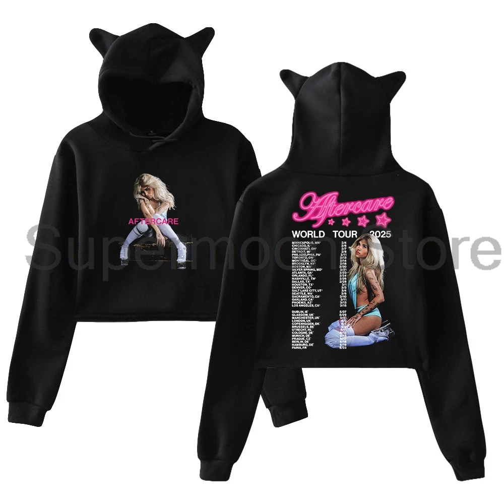 Nessa Barrett Aftercare World Tour 2025 Hoodie Female Cat Ears Hooded Sweatshirts Long Sleeve Crop Top Women's Clothes