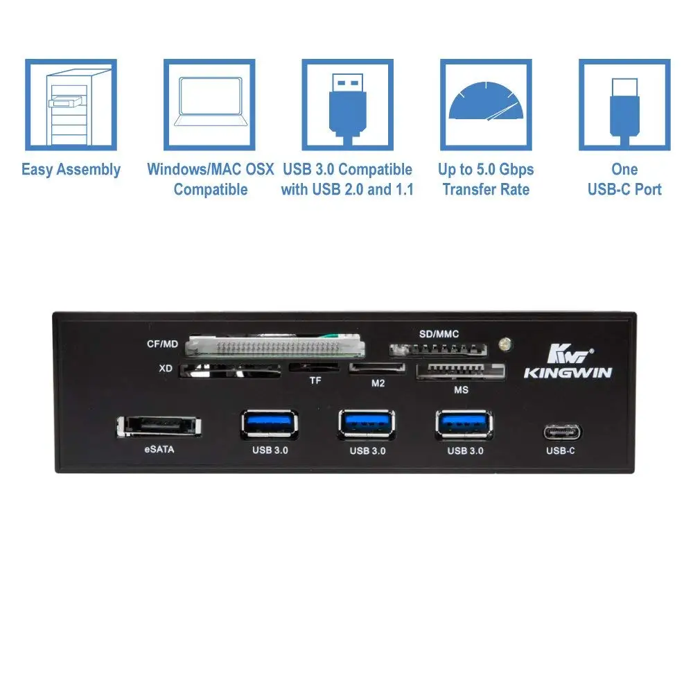 New 5.25 Inch PC Computer Front Panel All-in-1 Multifunction Card Reader with 3ports USB3.0, USB 3.1, ESATA ,Support CF Card