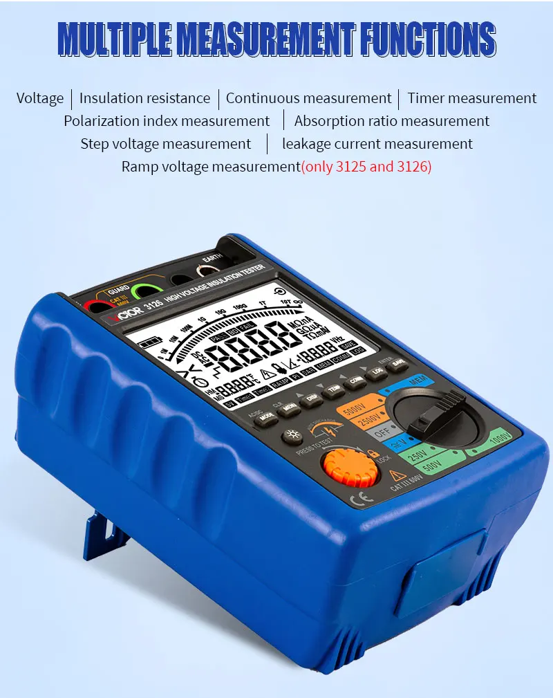 VICTOR 3126 5000V testeur de résistance d'isolation numérique haute tension gamme automatique 9999 points IP40 Communication USB commande SCPI