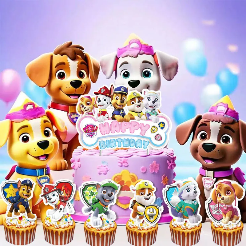 Birthday Party Paw Patrol Dog Theme Cake Toppers Banner Flag Decorations Party Picks Events Supplies