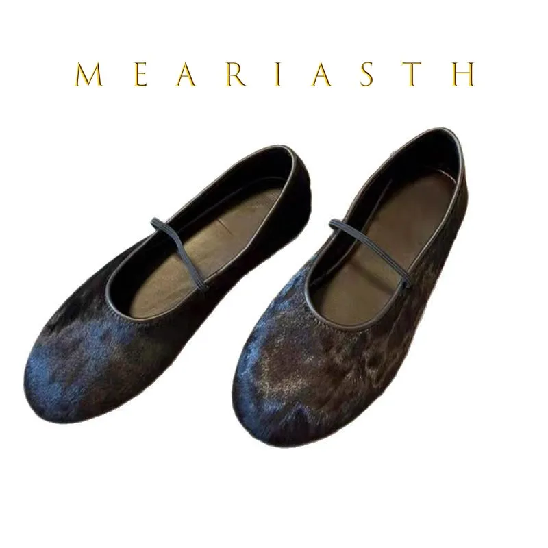 

New Fur Horse Hair Ballet Flats Women Mary Janes Shoes 2025 Spring Summer New Trendy Leisure Comfy Flats loafers ladies shoes
