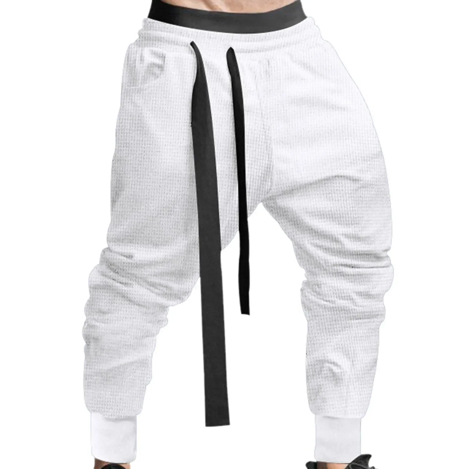 2024 Men'S Harem Pants Streetwear Casual Joggers Drawstring Asymmetric Sweatpants Ankle-Length Men Solid Sports Trousers