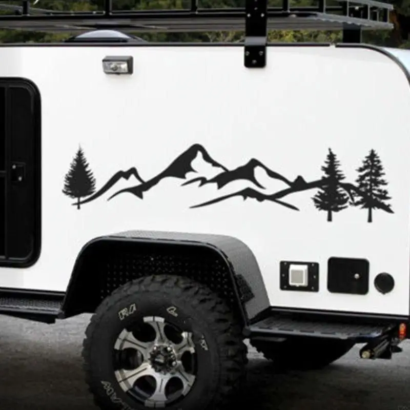 Car Reflective Mountain Decal Tree Forest Vinyl Graphic for Camper RV Trailer Truck Door Panel Decal Bumper Stickers New