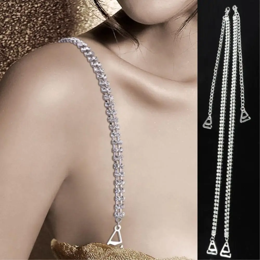 

Bra Accessories 2PCS 1Pair Silver Color Crystal Rhinestone Double Row Bra Straps Bra Straps Adjustable Belt Shoulder Straps