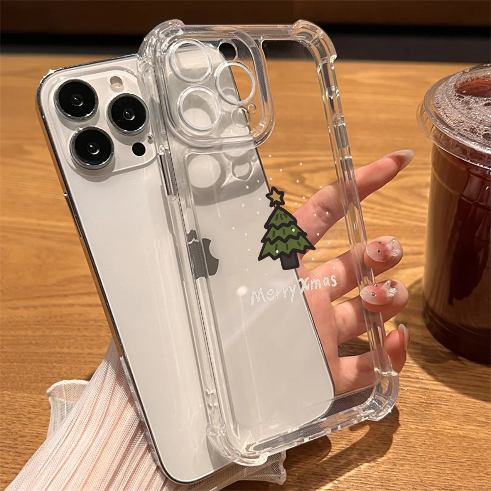 

Merry Christmas Phone Case for iPhone 15 14 13 Pro Max Mini XR XSMax 7 8 Plus SE 12 11 Transparent Shockproof Hard Back Fundas