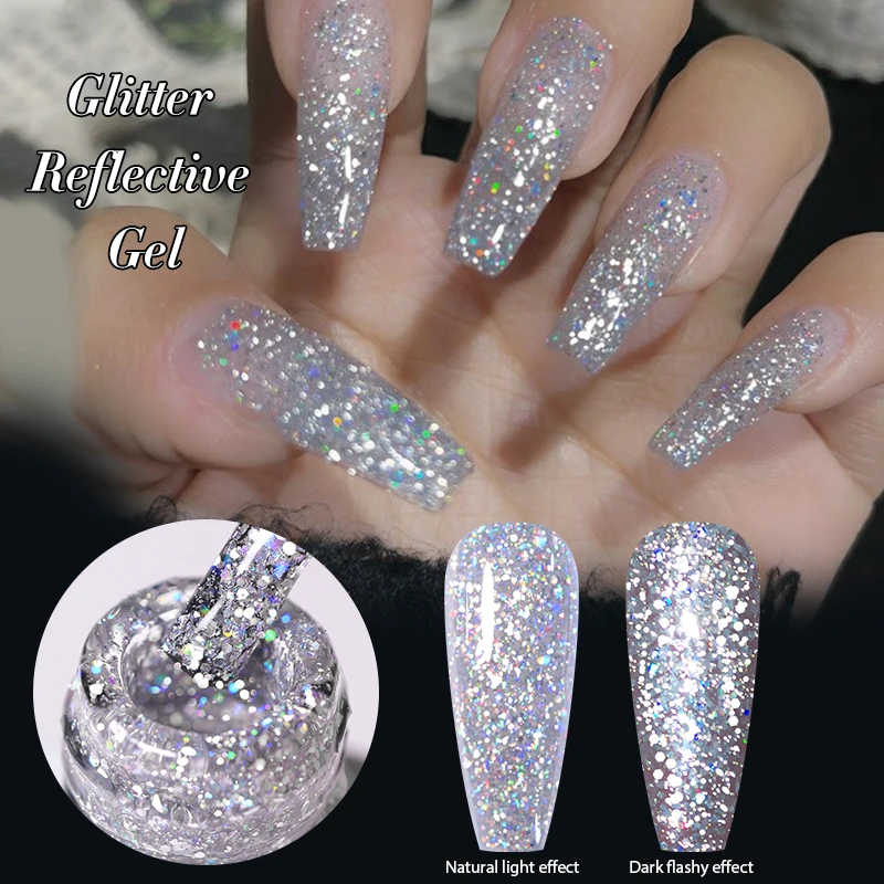 BORN PRETTY Reflective Glitter Gel Nail Polish Sliver Champagne Sparkling Sequin Semi-permanent Varnishes Soak Off Nail Art Deco