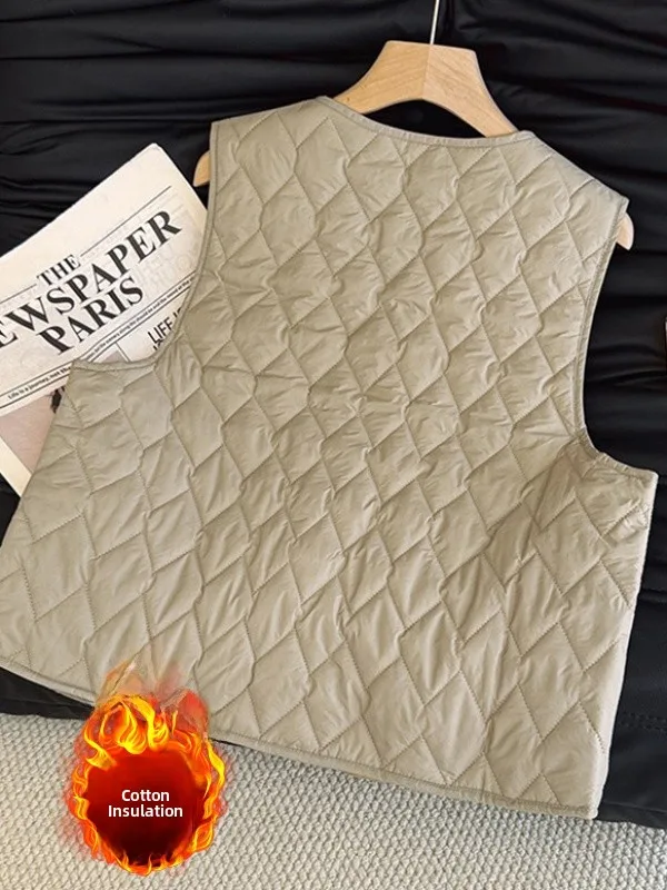 슬림 핏 경량 코튼 조끼 패션 컬러 퀼팅 슬림 V넥 플러스 사이즈 여성 코트 캐주얼 가을 겨울
