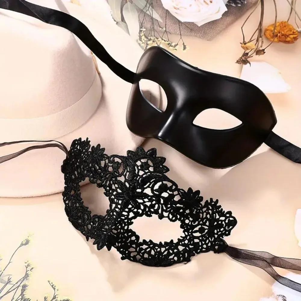 legant Black Lace Masquerade Mask Set for Couples - Perfect for Venetian Party, Mardi Gras, and Halloween Celebrations image 2
