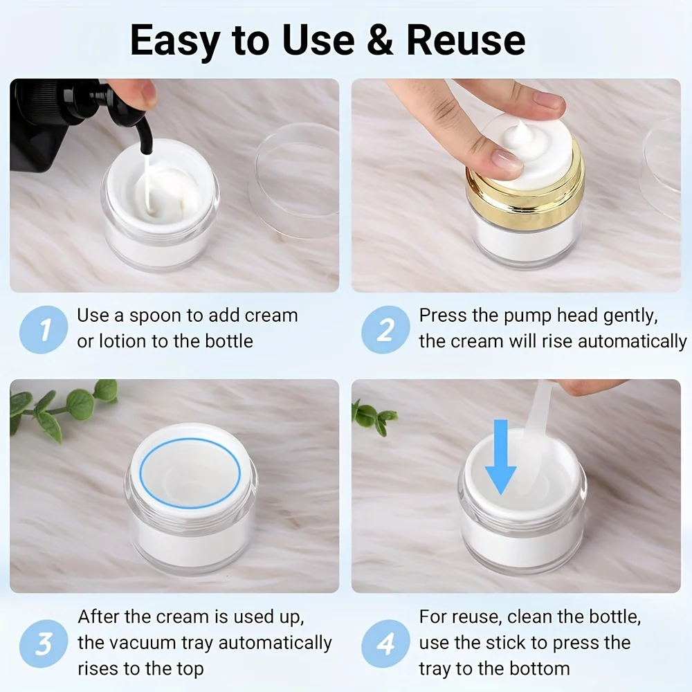 Frascos de bomba sin aire de 3 uds, 0,5 Oz, 1 Oz, 1,7 Oz, frascos de bomba cosmética recargables vacíos, botellas, dispensador de crema de loción portátil para viajes