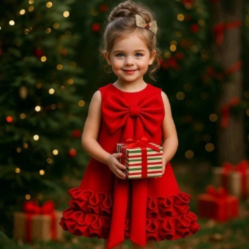 

Kids Clothes Girls Wed Dress Elegant Girl Party Dresses Children Birthday Performance Gown Bow Formal Outfit Banquet Vestido