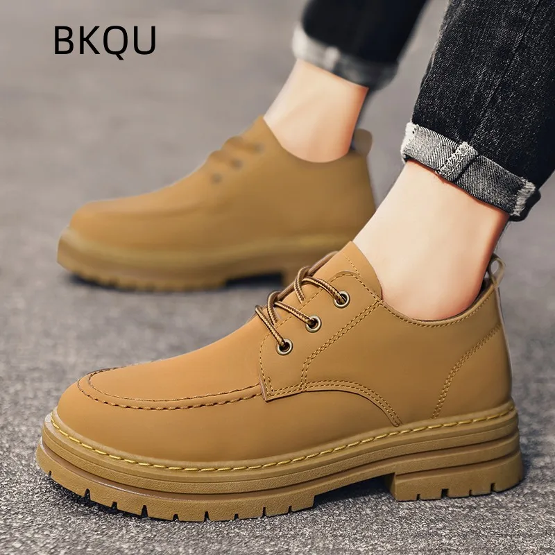 Men\'s Boots Low Top All-match Massage Heighten Platform Casual Comfortable Round Toe Wear-Resistant Spring and Autumn Main Push