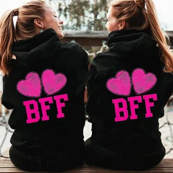 BFF with Cute Pink Hearts Best Friends Forever Zip Up Hoodies Sweatshirts Long Sleeve Women Zipper Hoodies Black Hooded Shirt