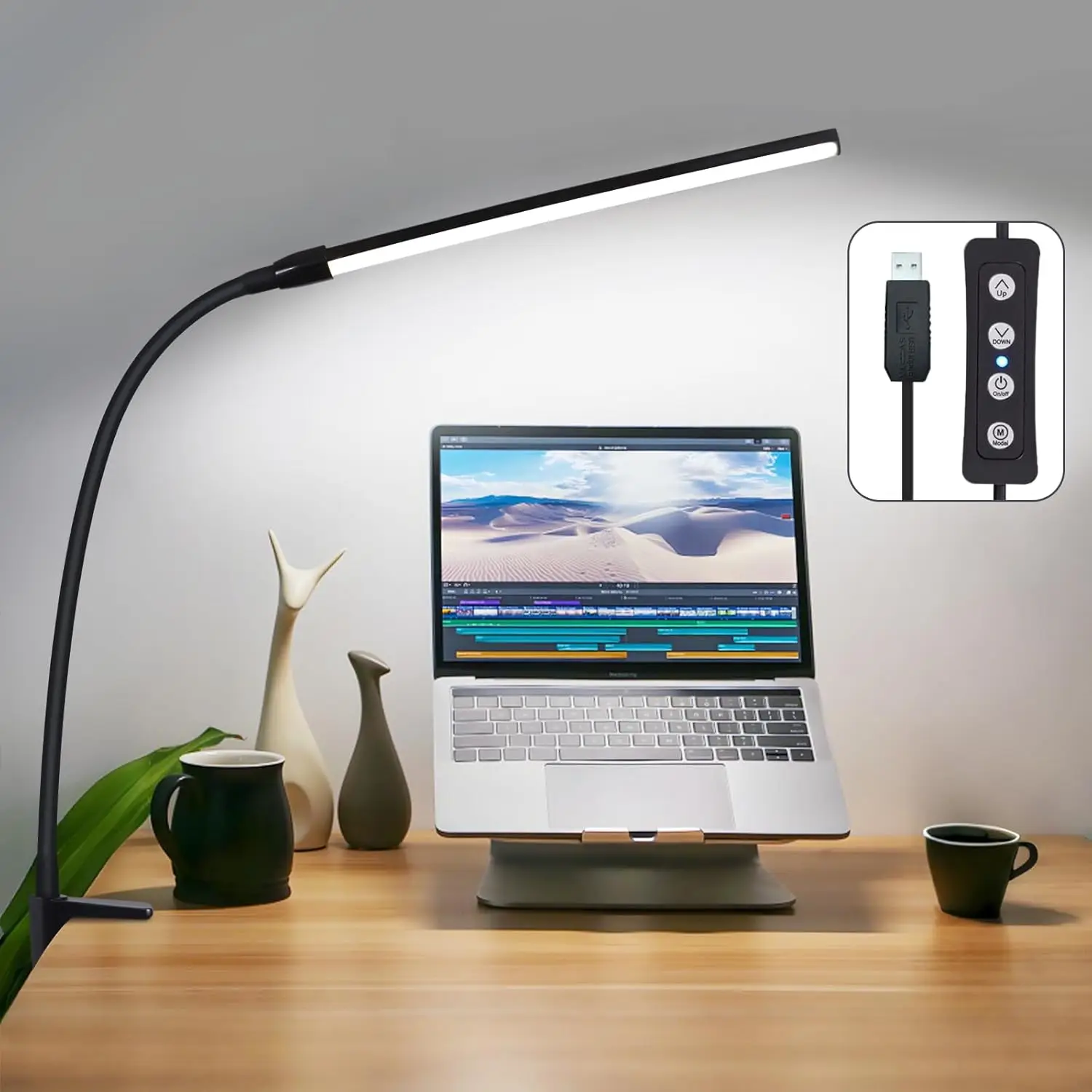 Bureaulamp, led, klembaar, dimbaar: zwarte bureaulampen, 3 kleuren, 5 helderheidsniveaus, 5 W, flexibele klemlamp, tafellamp, oogbescherming, daglichtlamp voor kantoor, werkkamer