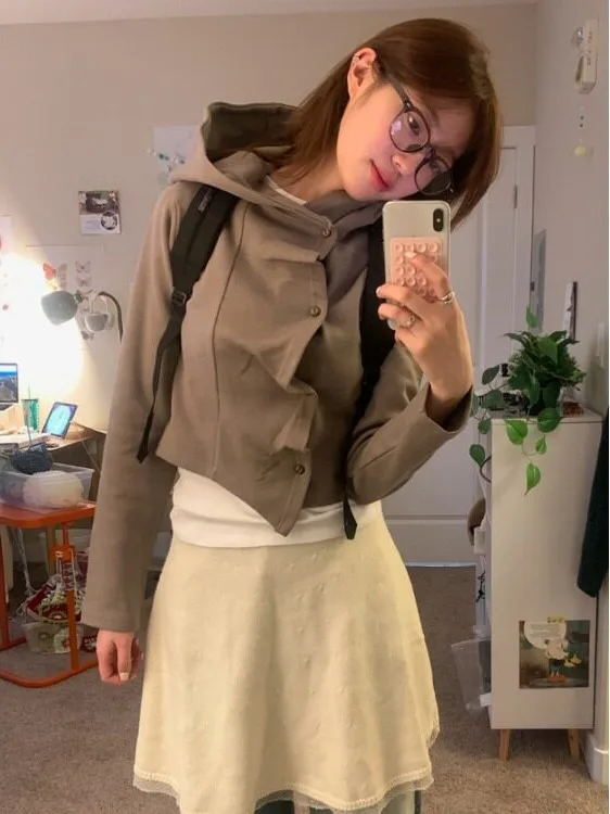 Chic Retro Lazy Button Wave Pleated Asymmetrical Hooded Jacket Dongda Gate Style Women's Korean Fashion Spring Autumn Winter ...