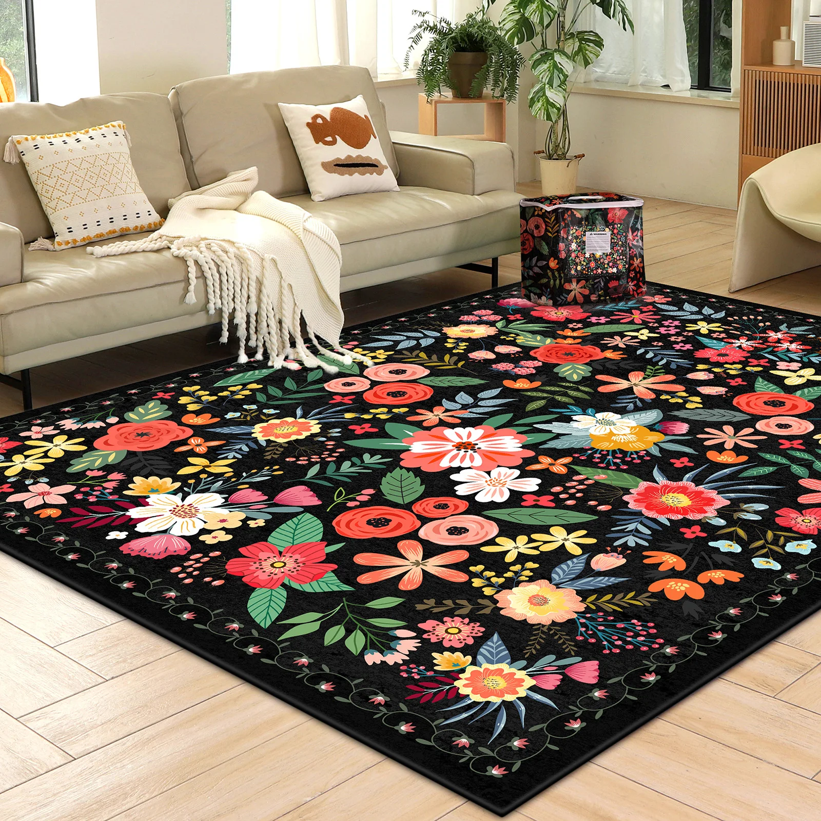 

8' X 10' Area Rug Boho Soft Carpet Non Slip Floor Carpet Low Pile Indoor Carpet for Bedroom Office Dining Room