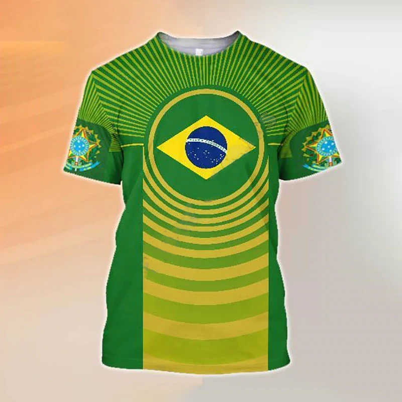 Brazilian Flag 3d Printing Summer Men'S Short Sleeve O Neck Fashion Trend T-Shirt Loose Comfortable Sports Quick Drying Clothing