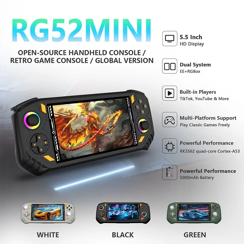 Mini Handheld Game Players Console Support Bluetooth Wifi Rk3562 Chip 64/128g Emuelec System 5.5'' Ips Screen Video Game Console