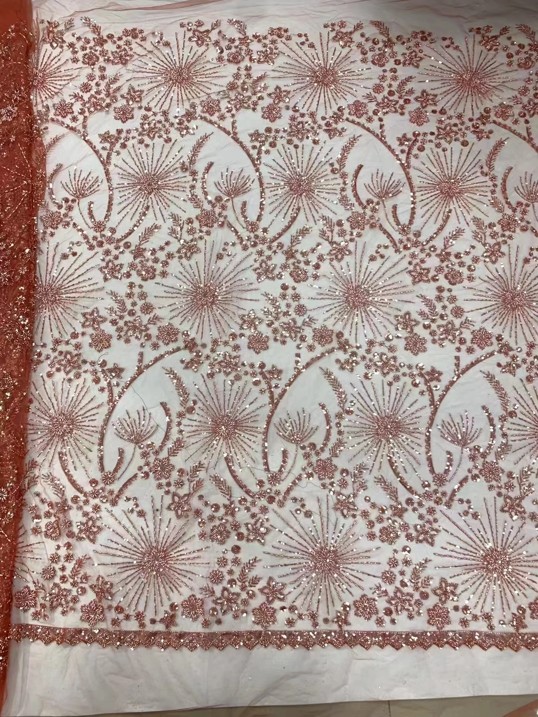 African Beaded Lace Fabric 2024 High Quality Nigerian Sequin Pearl Lace French Tulle Fabric For Wedding Party Dress Sewing