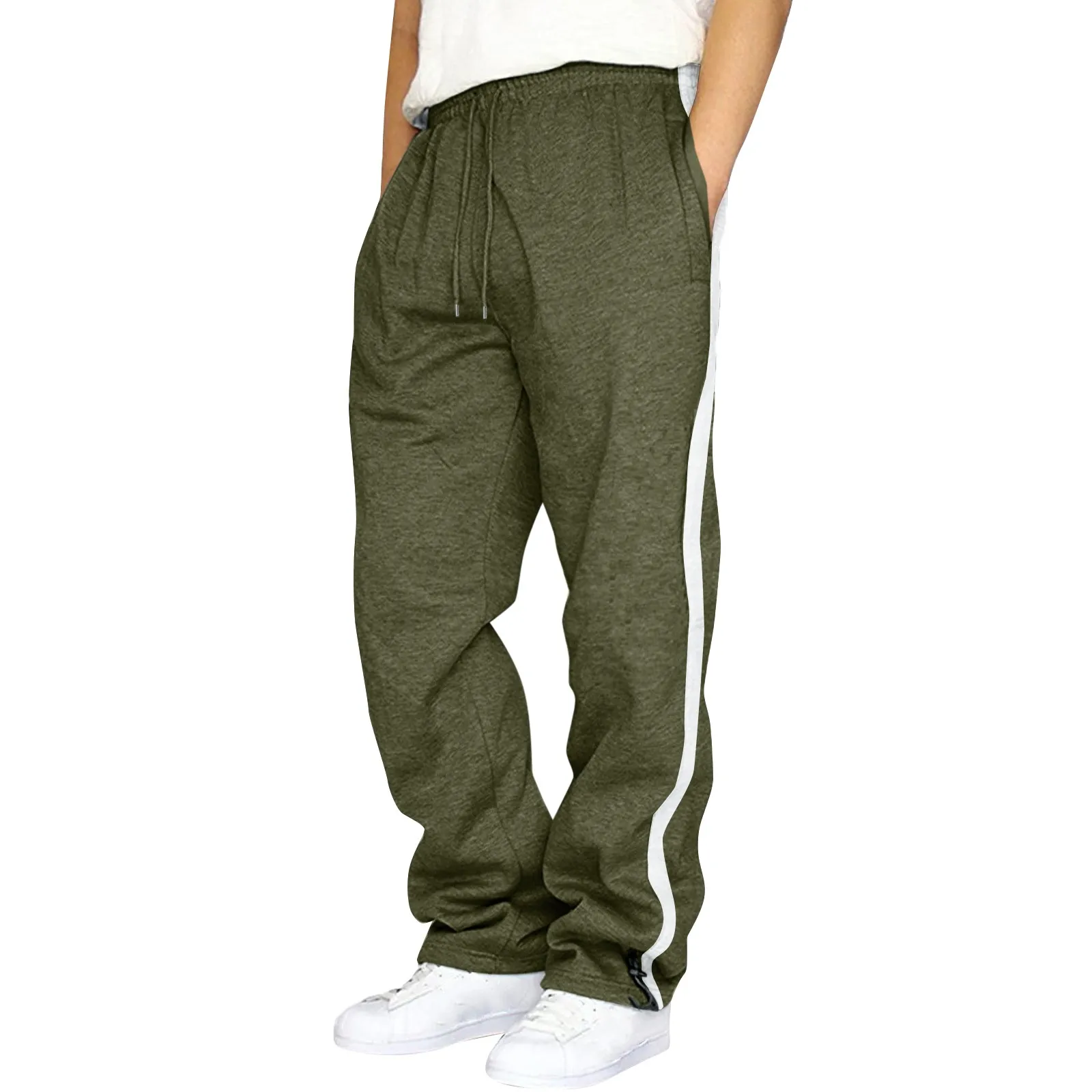 Pantaloni sportivi da uomo Pantaloni a righe elastici a vita alta Tasche Pantaloni Fitness Palestra Jogging Pantaloni con coulisse Pantaloni larghi a gamba larga